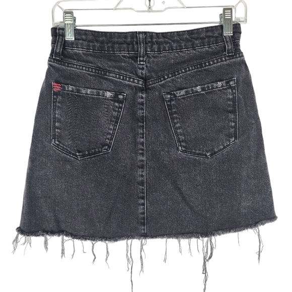 BDG Womens Small Distressed Denim Button Fly Skirt Raw Freyed Hem Black Pull On - Picture 5 of 5